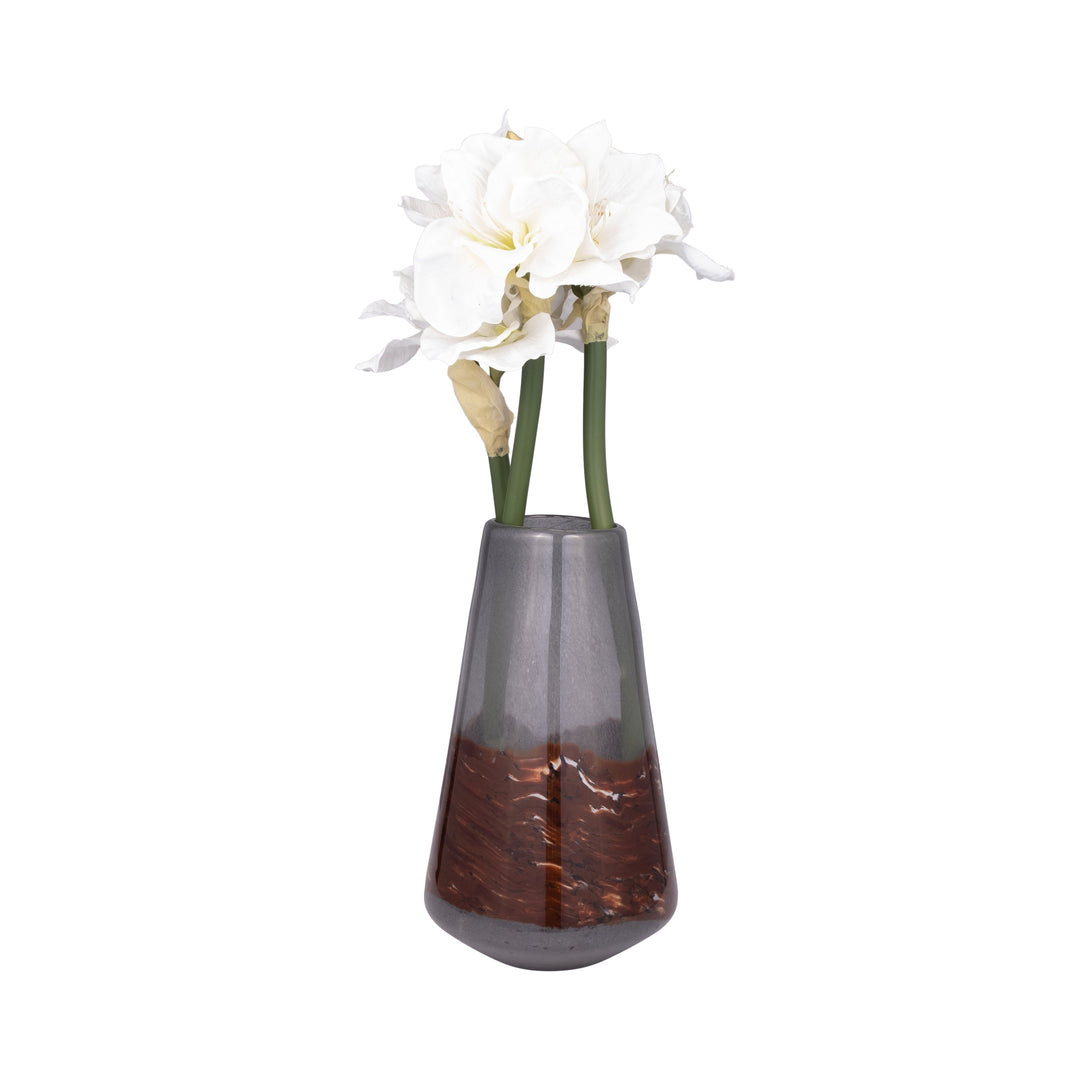 GLASS, 14" VASE GREY/BROWN