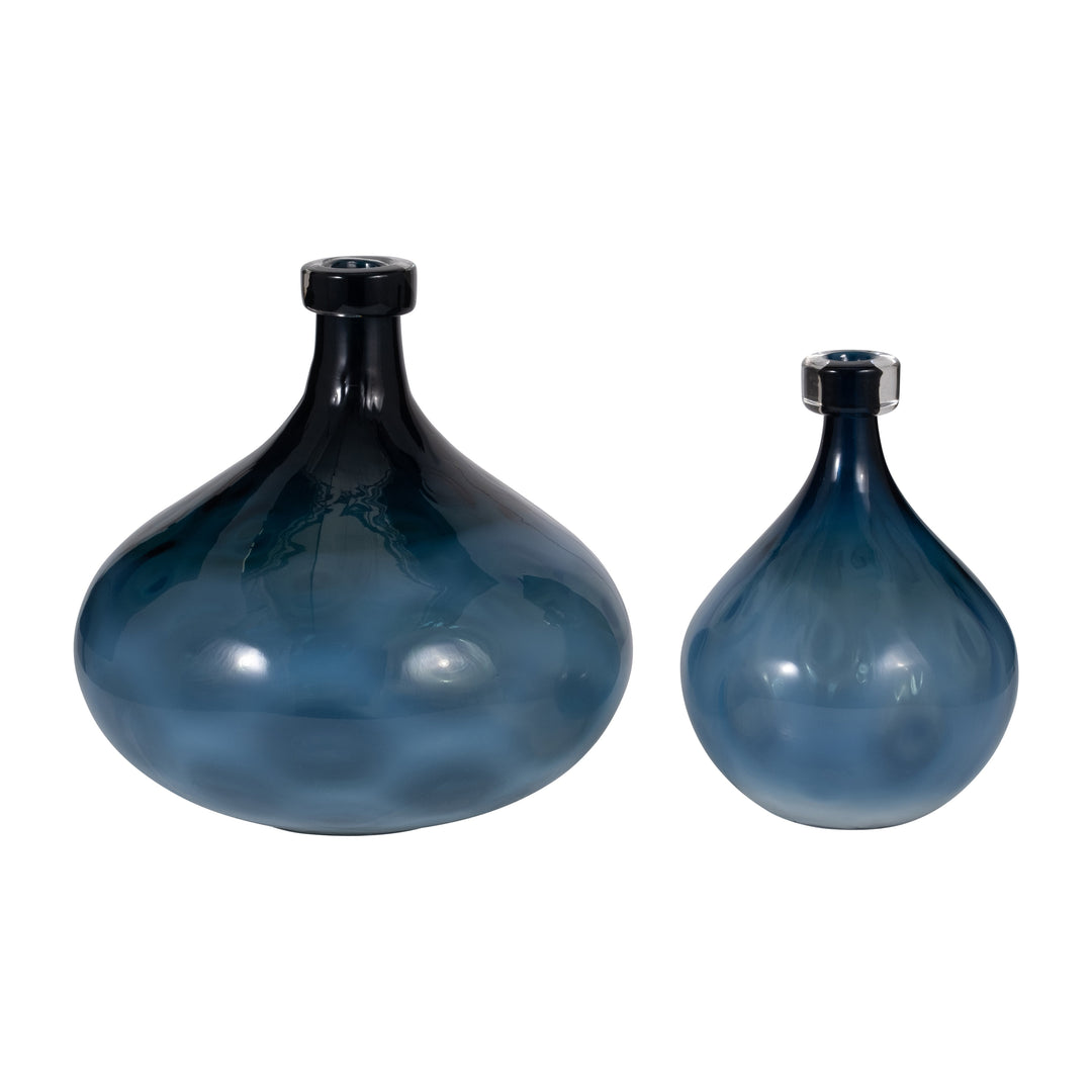 GLASS, 13" DIMPLE VASE BLUE