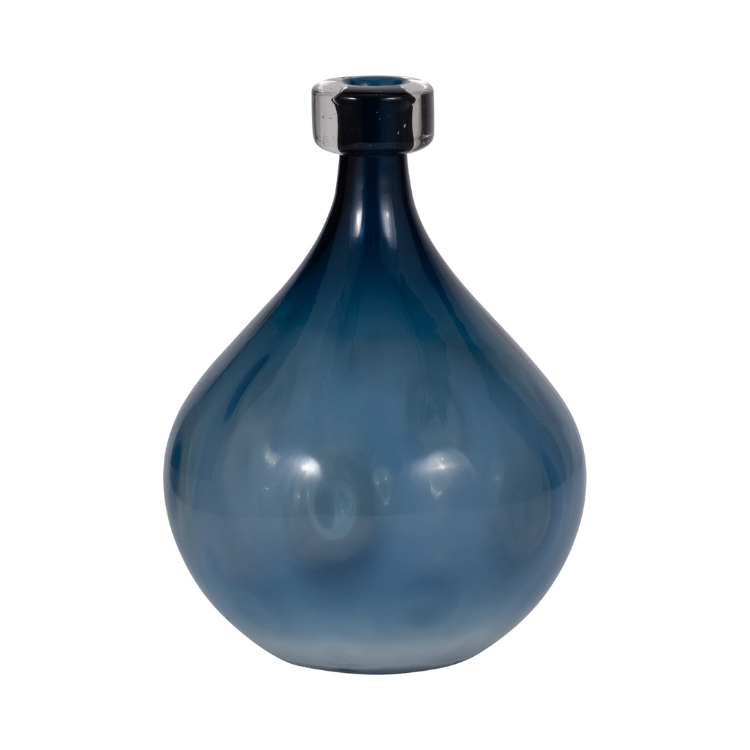 GLASS, 11" DIMPLE VASE BLUE