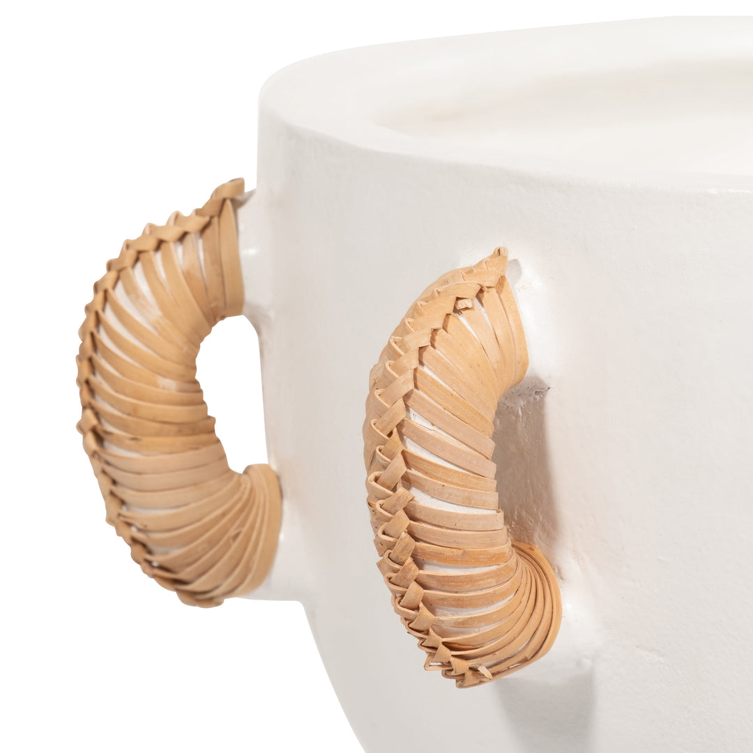 TERRACOTTA, 11"H EARED BOWL ON STAND VASE, WHITE