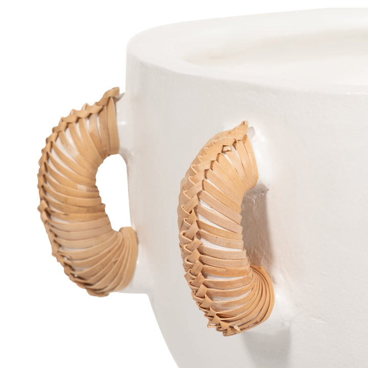 TERRACOTTA, 11"H EARED BOWL ON STAND VASE, WHITE