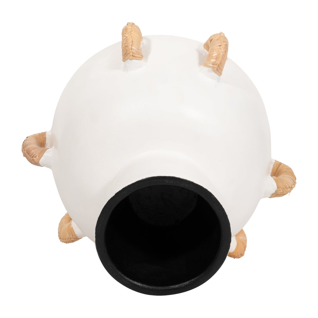 TERRACOTTA, 11"H EARED BOWL ON STAND VASE, WHITE
