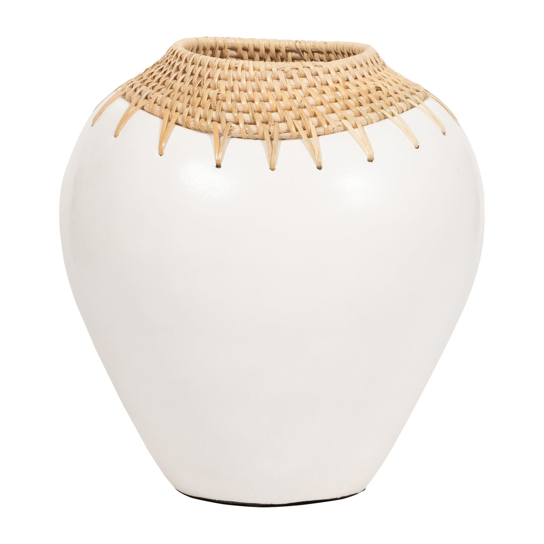 TERRACOTTA, 12"H VASE, WHITE/BROWN