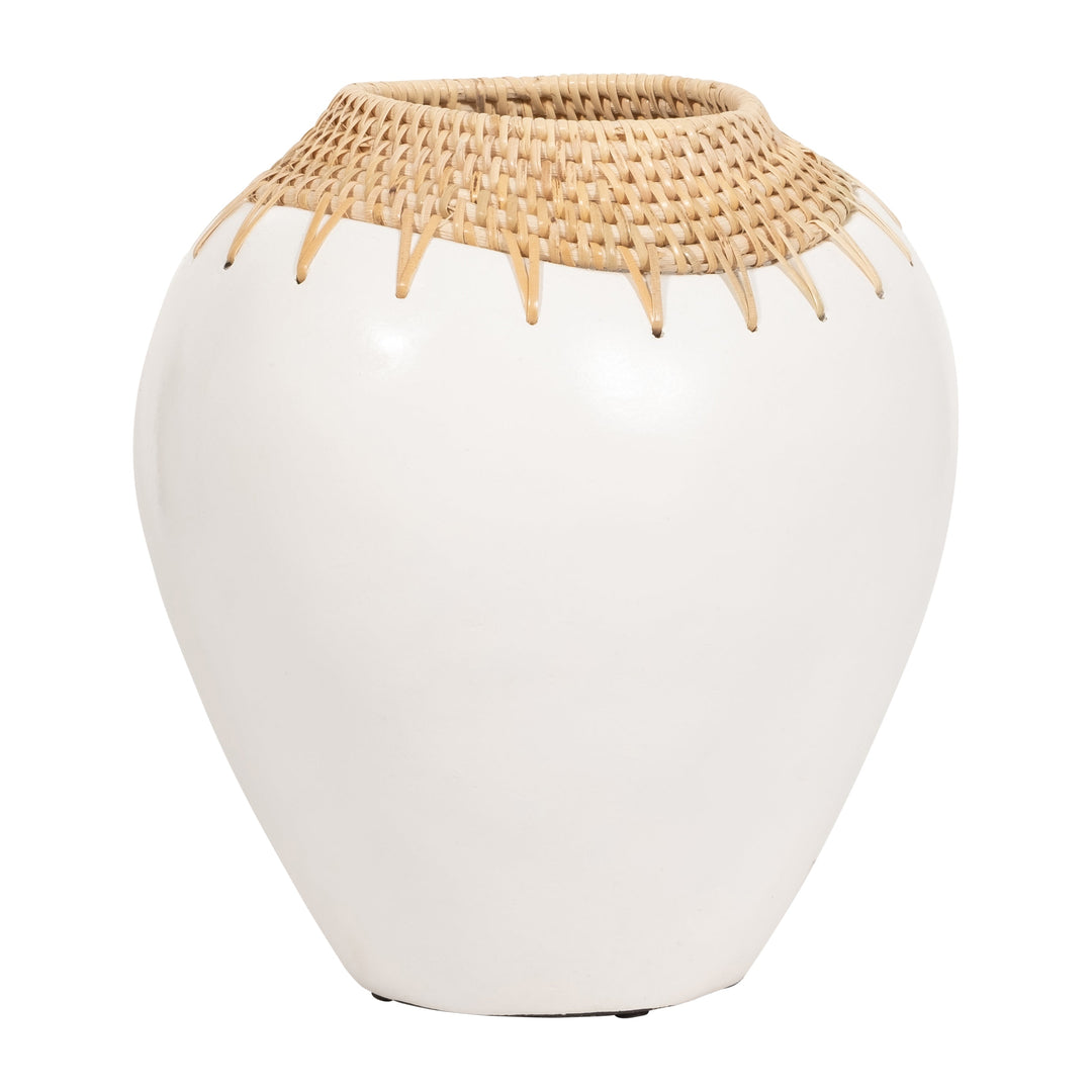 TERRACOTTA, 12"H VASE, WHITE/BROWN