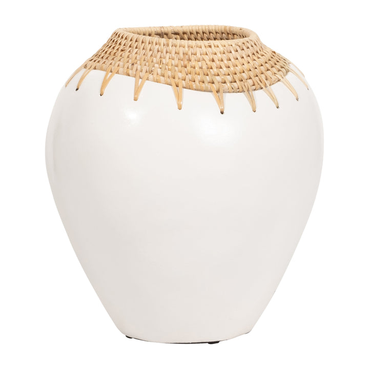 TERRACOTTA, 12"H VASE, WHITE/BROWN