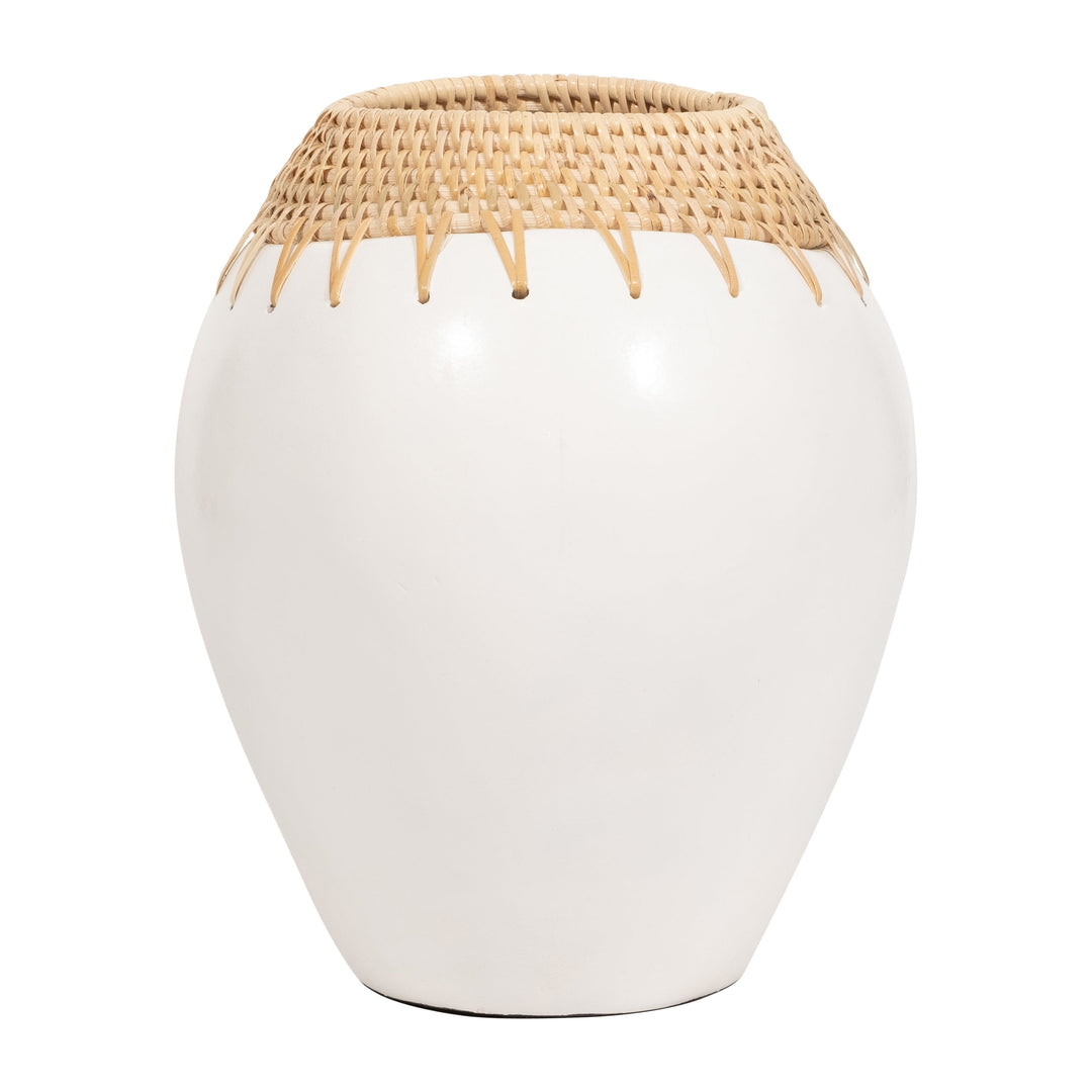 TERRACOTTA, 12"H VASE, WHITE/BROWN