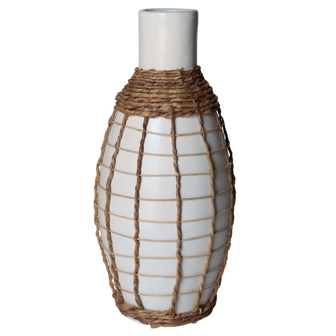 TERRACOTTA, 18"H BOTTLE VASE, WHITE/BROWN