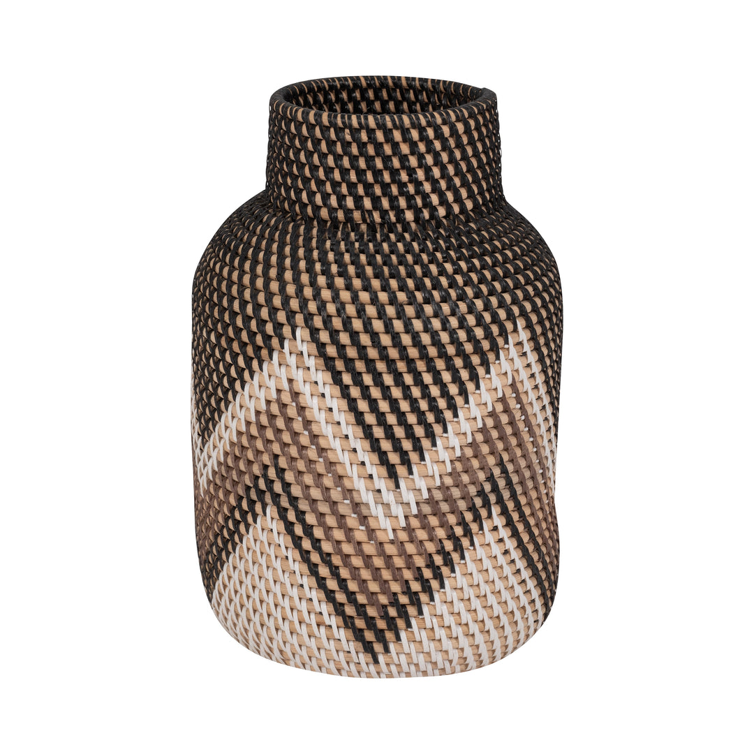 RATTAN, 13"H WOVEN CHEVRON VASE, MULTI