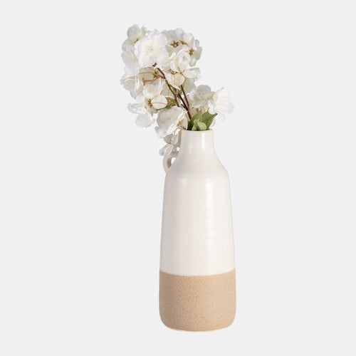 CER, 12" BOTTLE VASE, WHITE/TAN