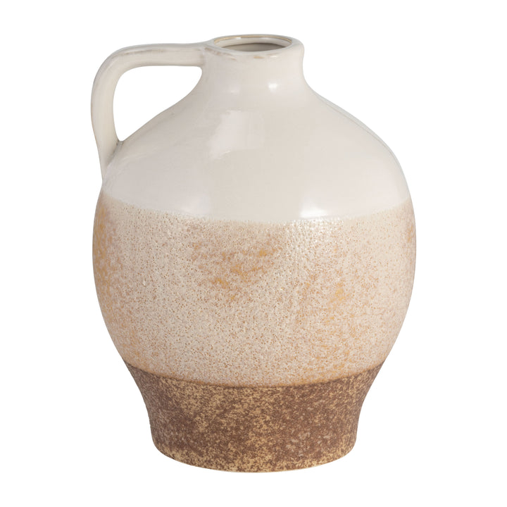 CER, 9" JUG VASE, WHITE/TAN