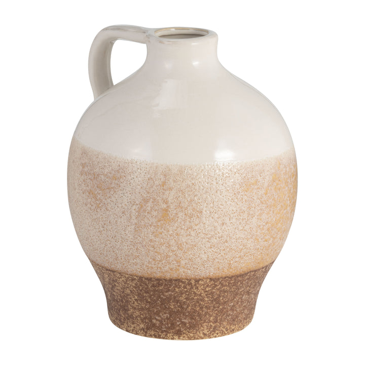 CER, 9" JUG VASE, WHITE/TAN