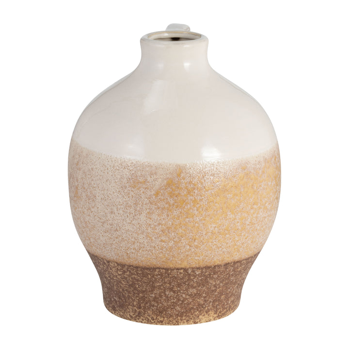 CER, 9" JUG VASE, WHITE/TAN