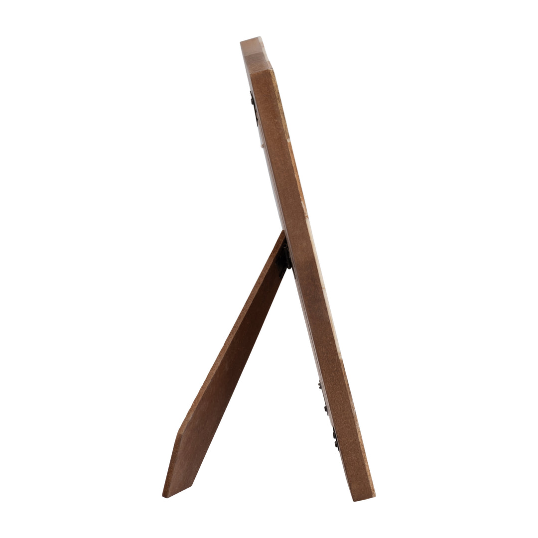 RESIN, 5X7 WOOD & WHITE GEOMETRIC PHOTO FRAME, WHI