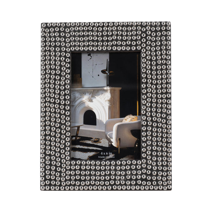 RESIN, 4X6 STUDDED PHOTO FRAME, SILVER/BLACK
