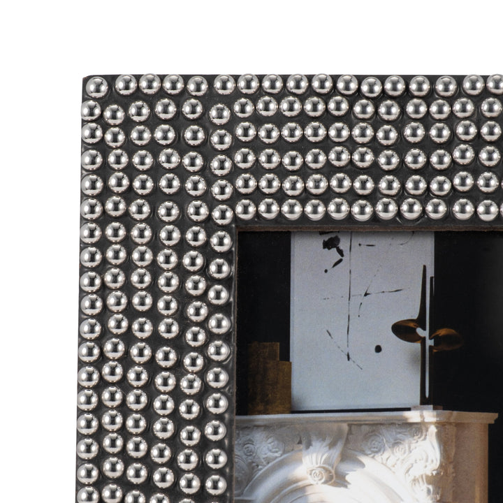 RESIN, 4X6 STUDDED PHOTO FRAME, SILVER/BLACK