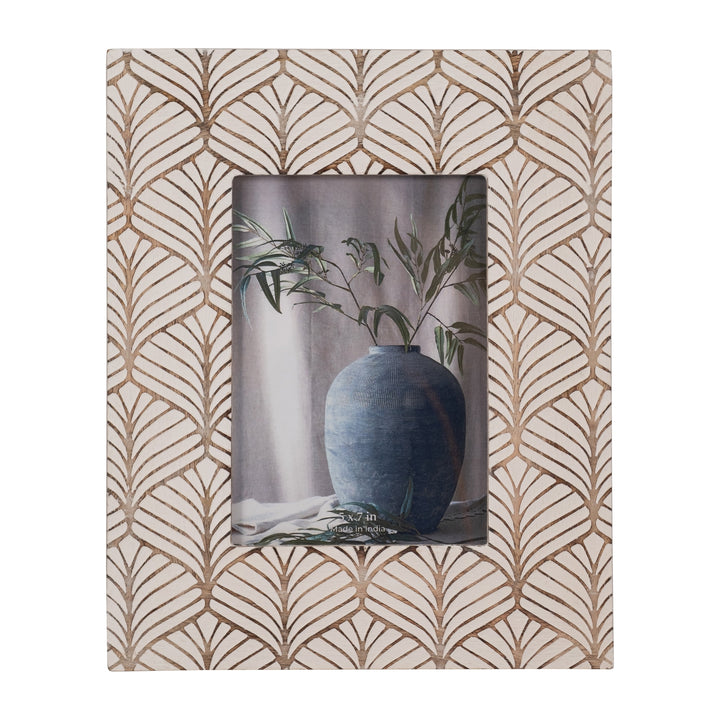WOOD, 5X7 ART DECO PHOTO FRAME, NATURAL/WHITE