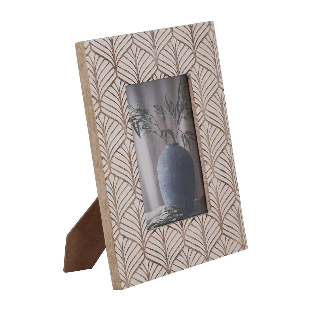 WOOD, 5X7 ART DECO PHOTO FRAME, NATURAL/WHITE