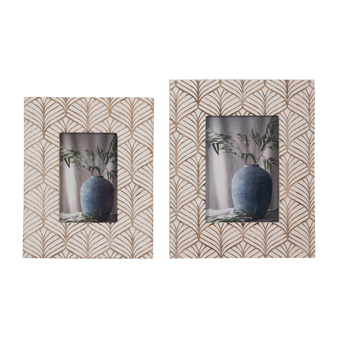 WOOD, 5X7 ART DECO PHOTO FRAME, NATURAL/WHITE