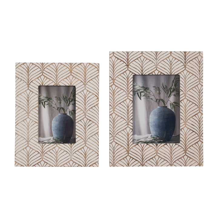 WOOD, 5X7 ART DECO PHOTO FRAME, NATURAL/WHITE