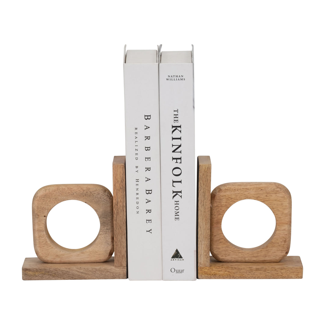 WOOD, S/2 5" CUT OUT SQAURE BOOKEND, NATURAL