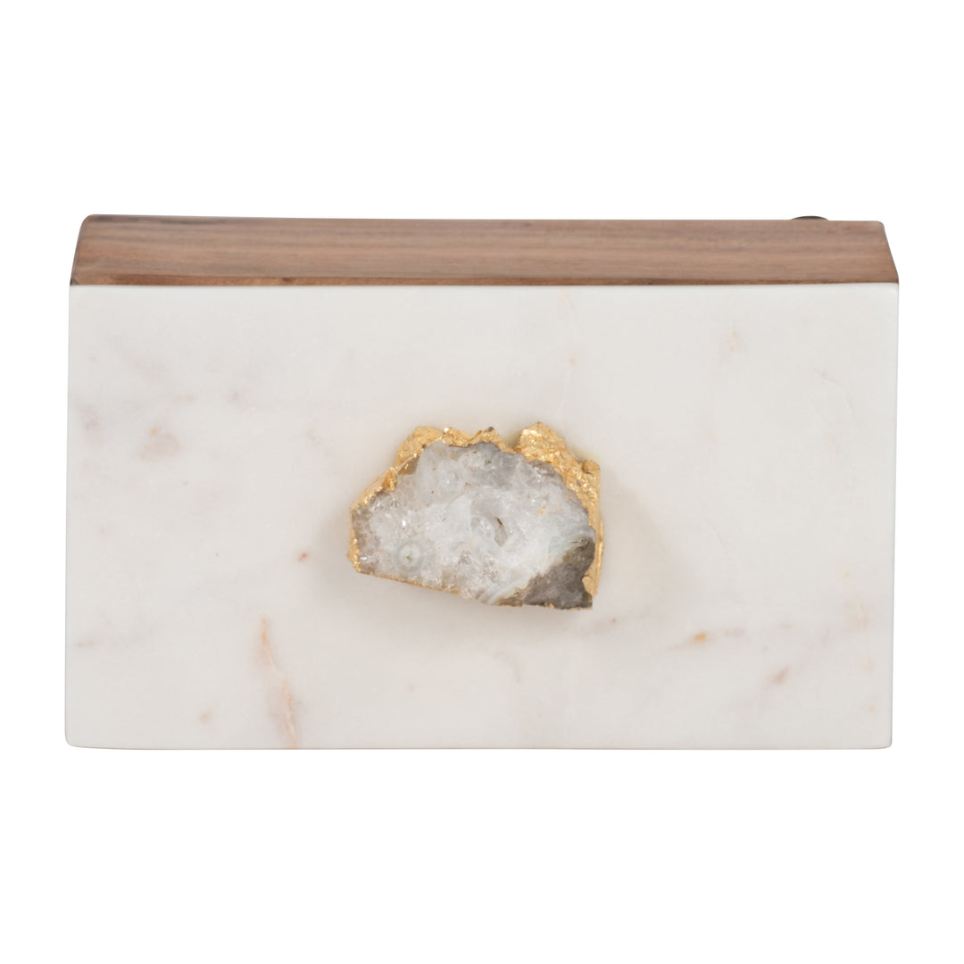 MARBLE, 7" CLEAR AGATE CLUSTER & WOOD BASE BOX, NA