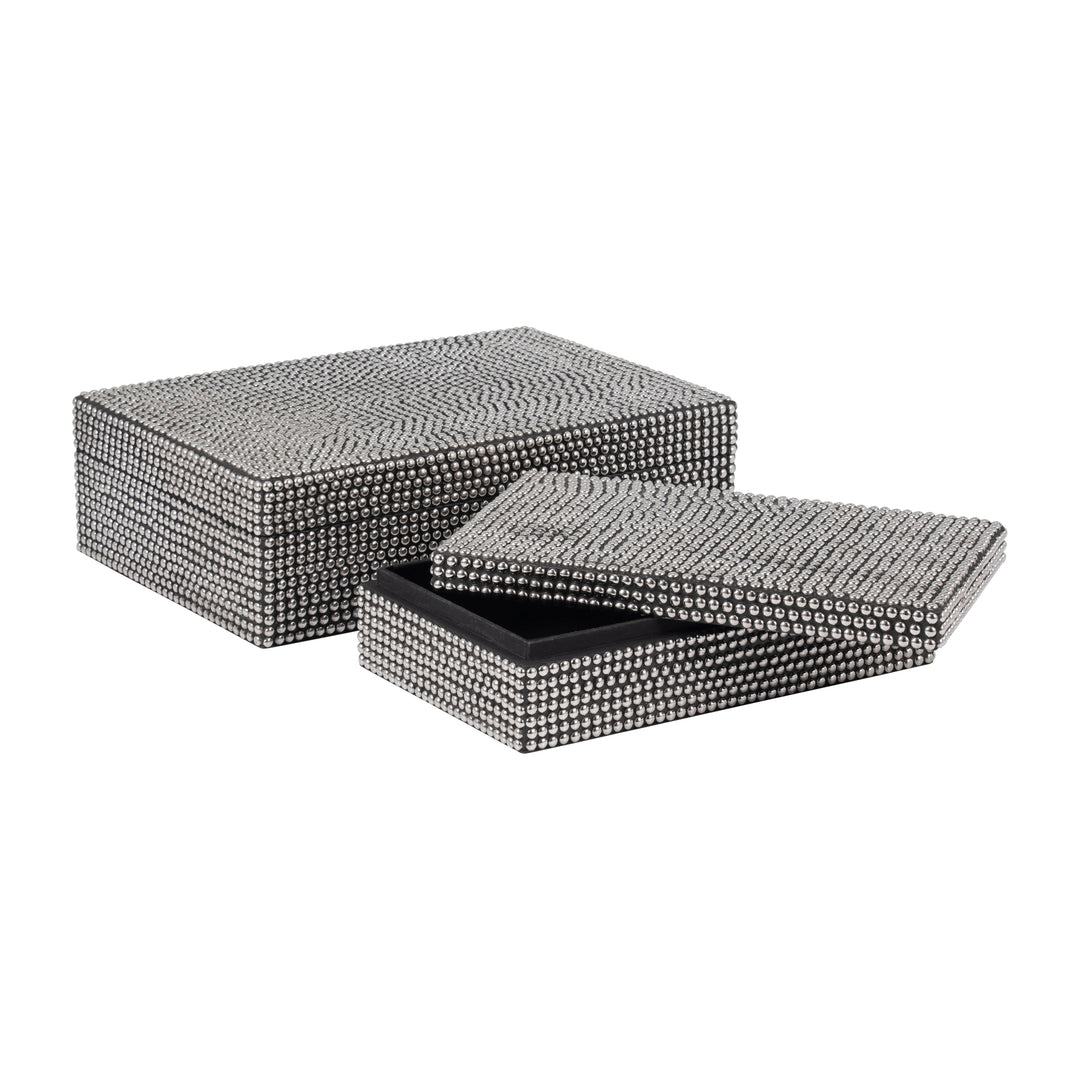 METAL, S/2 10/12" STUDDED BOXES, SILVER/BLACK
