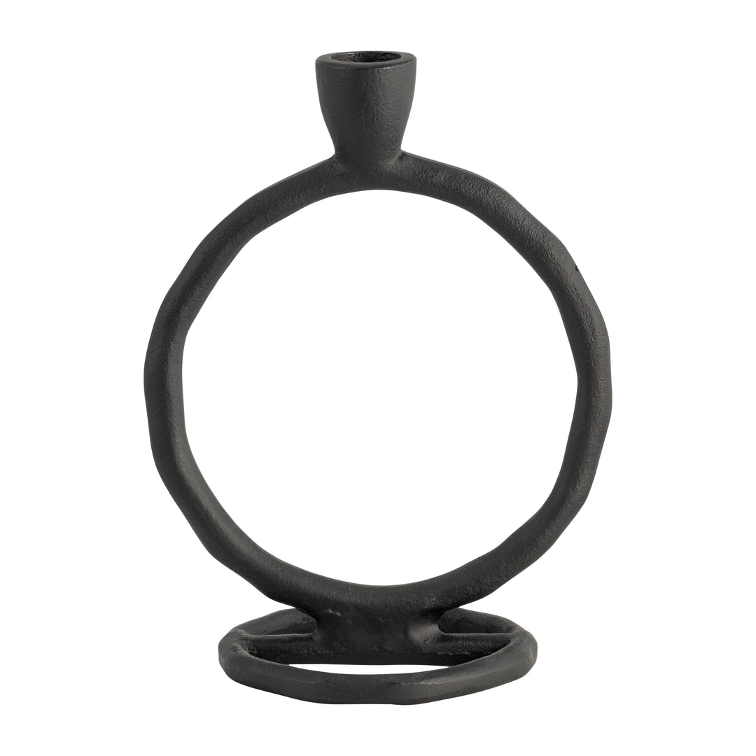 METAL, 7" ROUND RING TAPER CANDLEHOLDER, BLACK