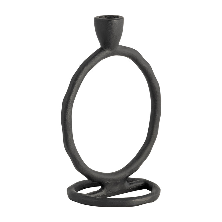 METAL, 7" ROUND RING TAPER CANDLEHOLDER, BLACK