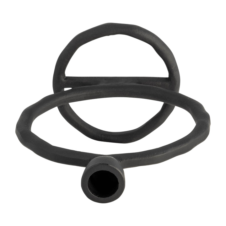 METAL, 7" ROUND RING TAPER CANDLEHOLDER, BLACK