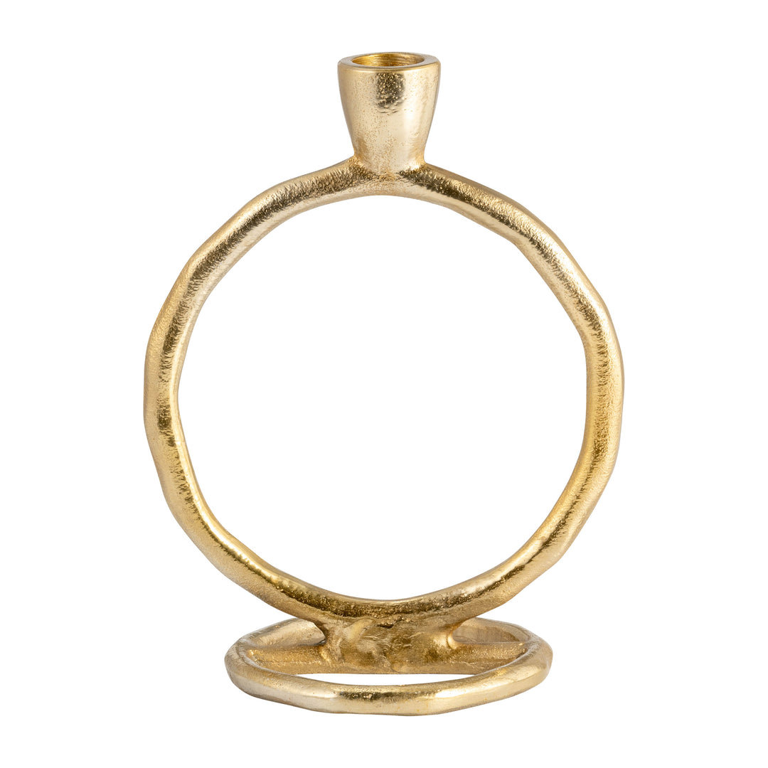 METAL, 7" ROUND RING TAPER CANDLEHOLDER, GOLD