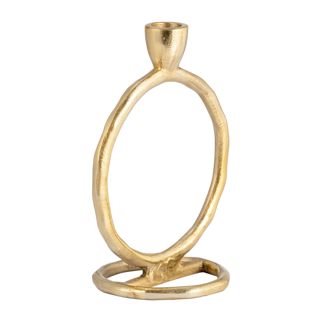 METAL, 7" ROUND RING TAPER CANDLEHOLDER, GOLD