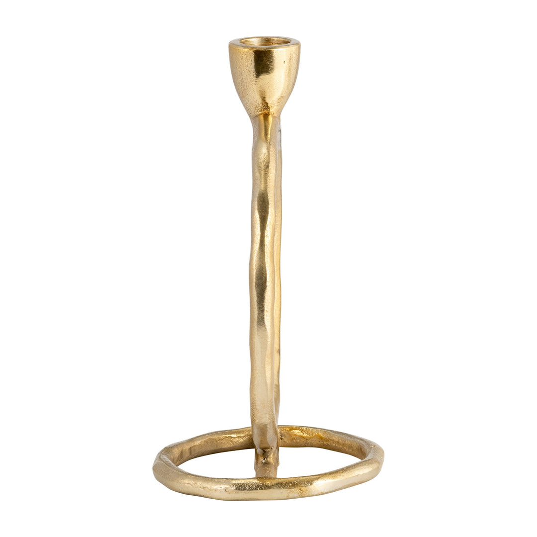 METAL, 7" ROUND RING TAPER CANDLEHOLDER, GOLD