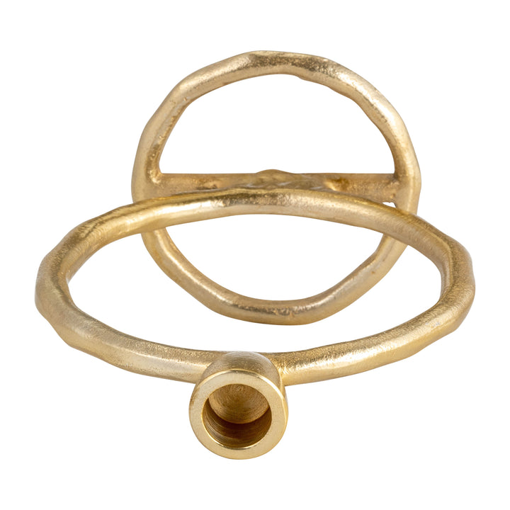 METAL, 7" ROUND RING TAPER CANDLEHOLDER, GOLD