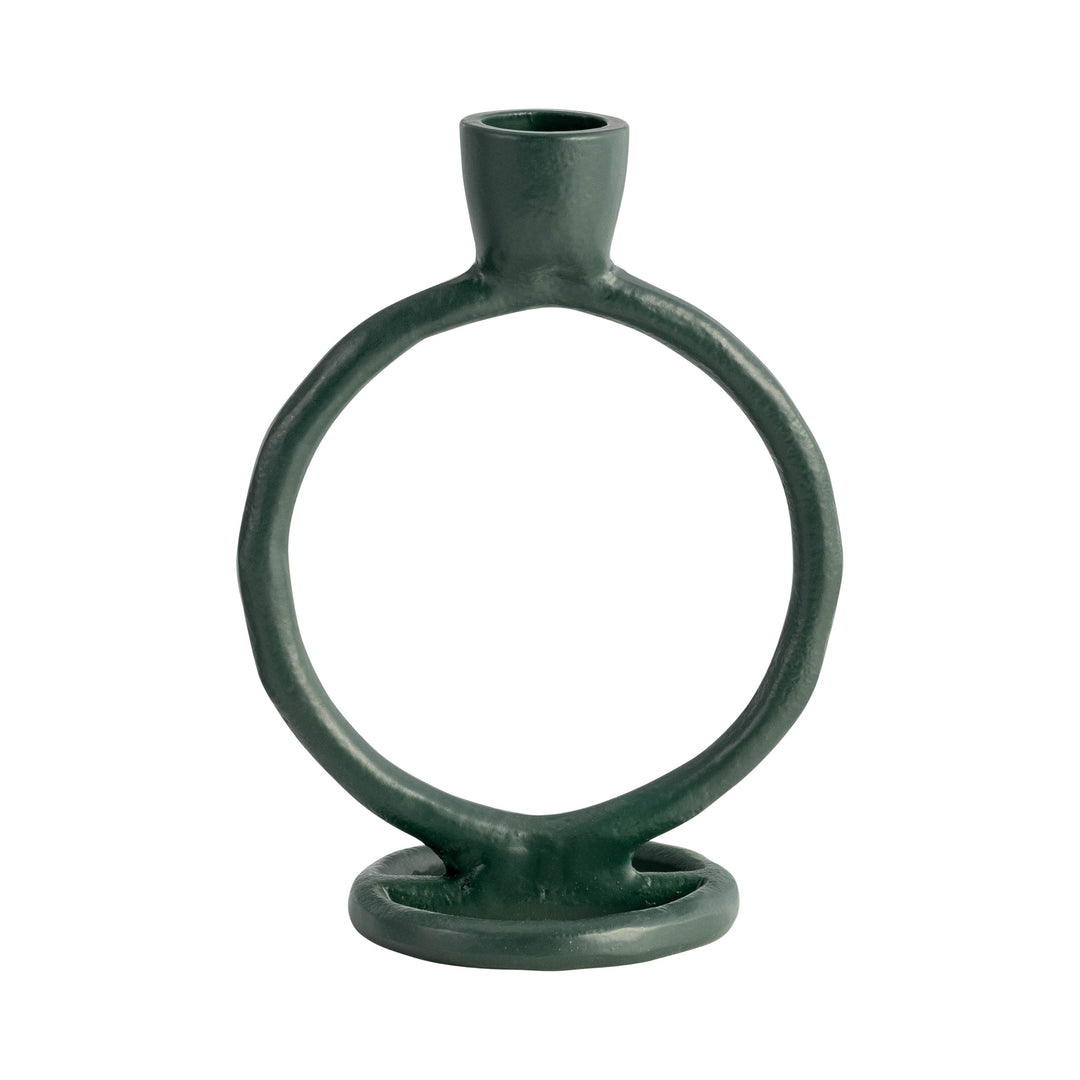 METAL, 6" ROUND RING TAPER CANDLEHOLDER, DARK GREE