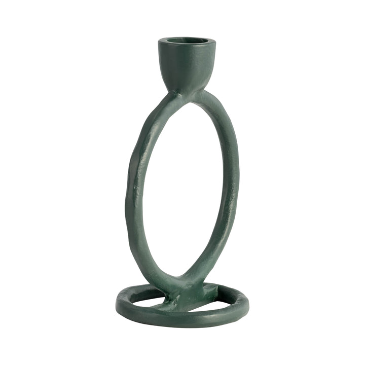 METAL, 6" ROUND RING TAPER CANDLEHOLDER, DARK GREE