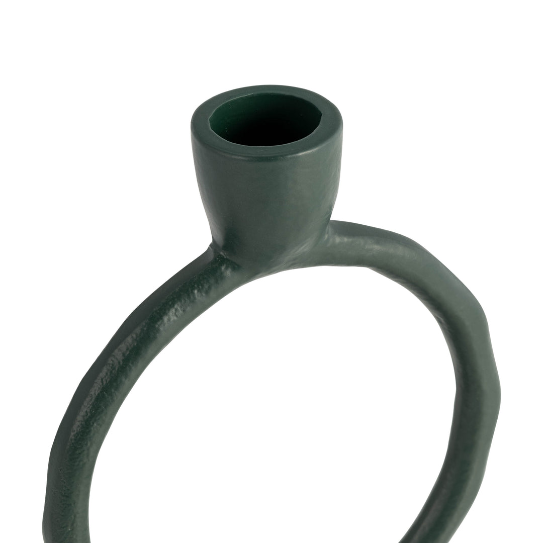 METAL, 6" ROUND RING TAPER CANDLEHOLDER, DARK GREE