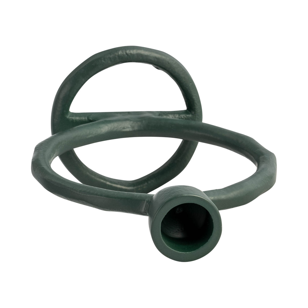 METAL, 6" ROUND RING TAPER CANDLEHOLDER, DARK GREE