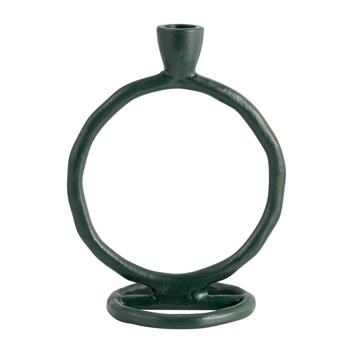 METAL, 7" ROUND RING TAPER CANDLEHOLDER, DARK GREE