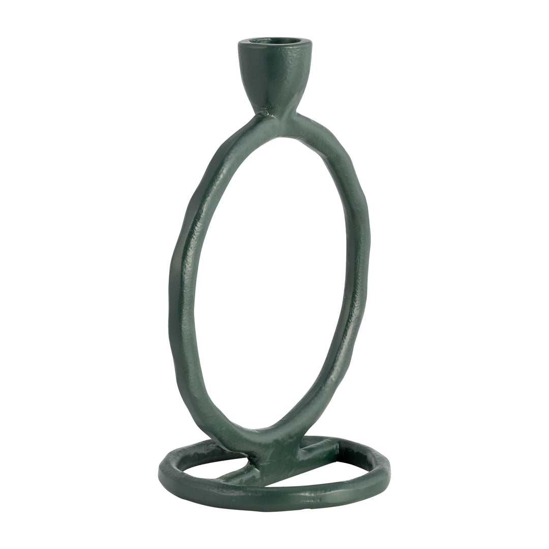 METAL, 7" ROUND RING TAPER CANDLEHOLDER, DARK GREE