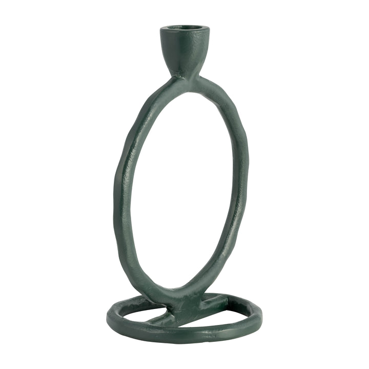 METAL, 7" ROUND RING TAPER CANDLEHOLDER, DARK GREE