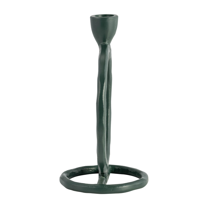 METAL, 7" ROUND RING TAPER CANDLEHOLDER, DARK GREE