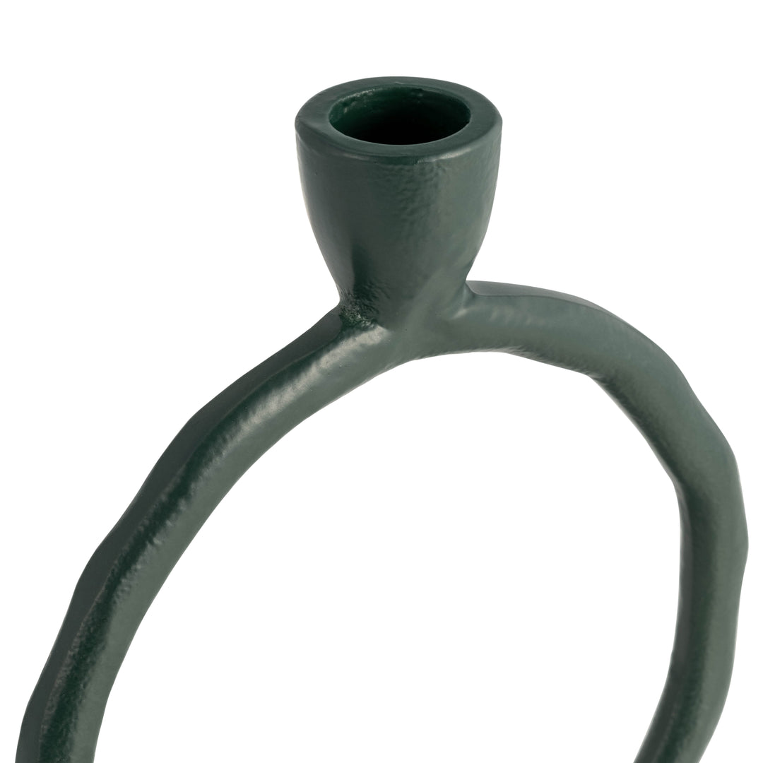 METAL, 7" ROUND RING TAPER CANDLEHOLDER, DARK GREE