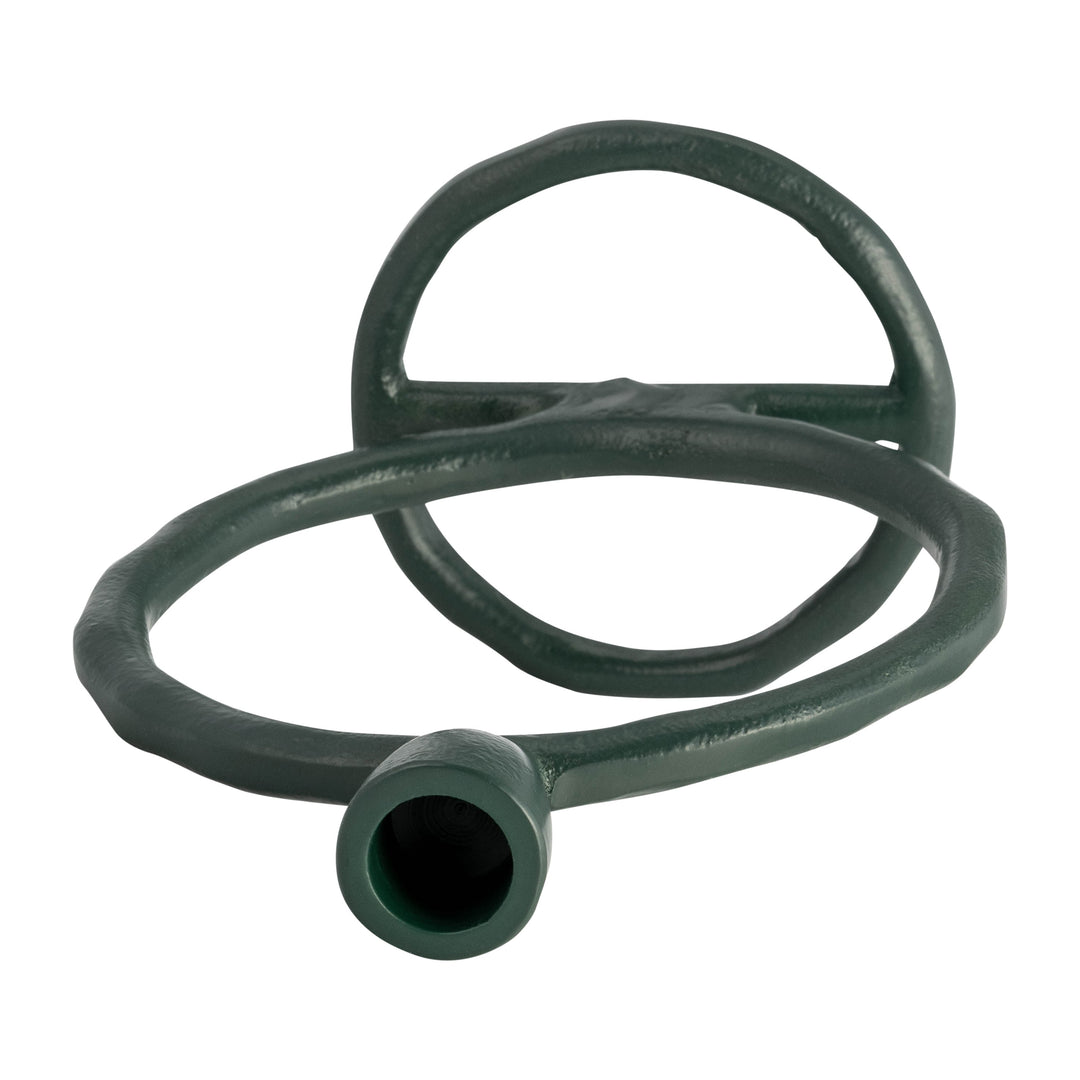 METAL, 7" ROUND RING TAPER CANDLEHOLDER, DARK GREE