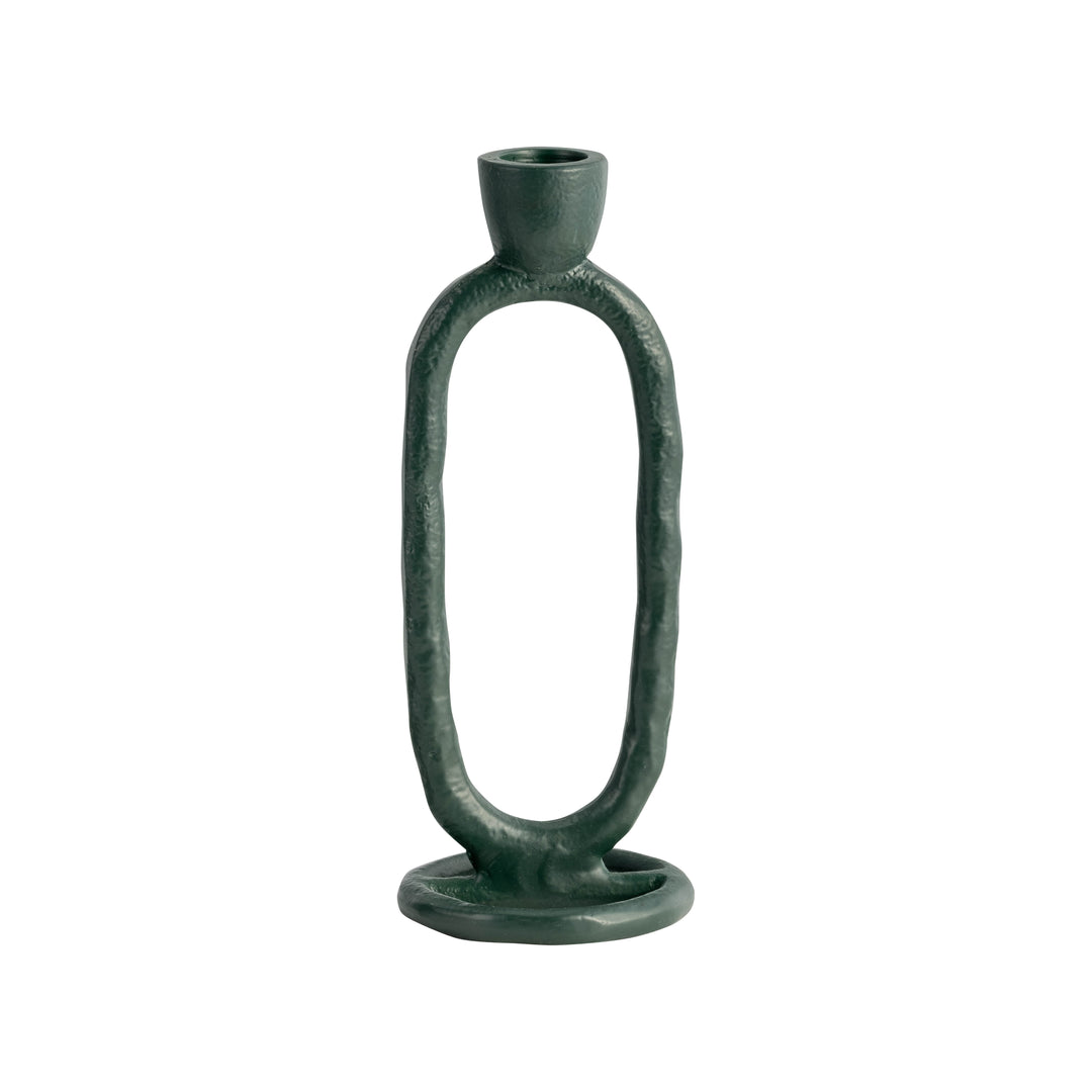 METAL, 7" OPEN OVAL TAPER CANDLEHOLDER, DARK GREEN