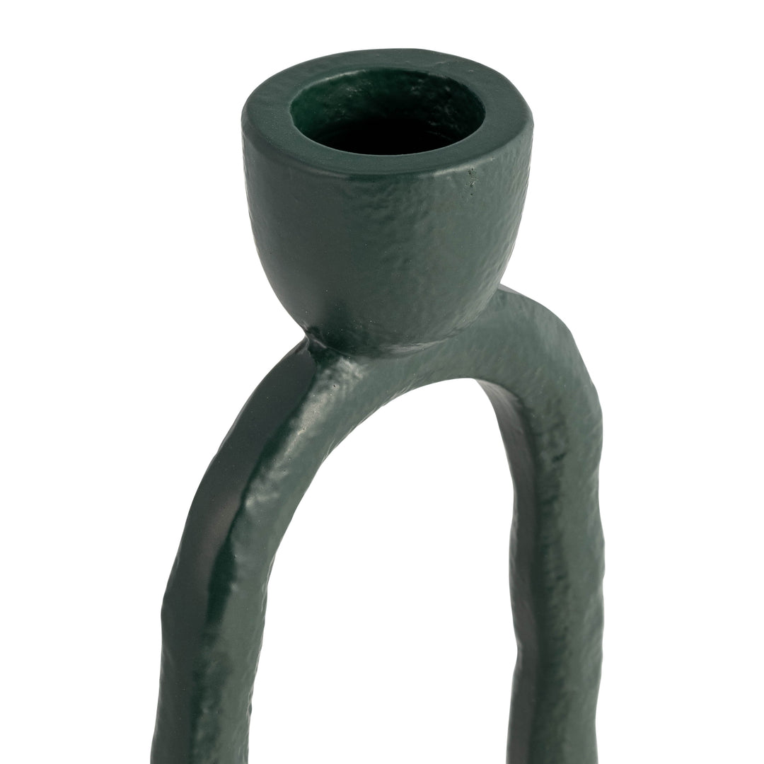 METAL, 7" OPEN OVAL TAPER CANDLEHOLDER, DARK GREEN