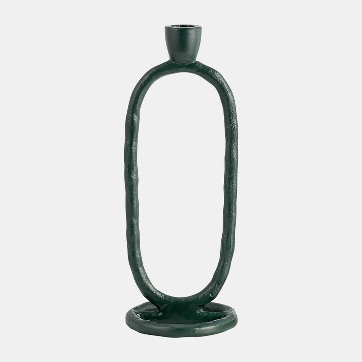 METAL, 10" OPEN OVAL TAPER CANDLEHOLDER, DARK GREE