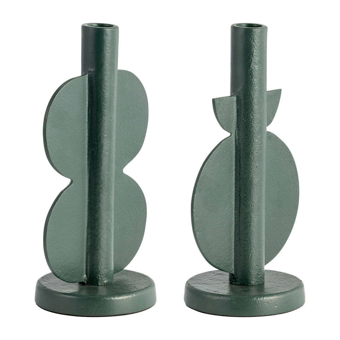 METAL, S/2 9" NOMAD TAPER CANDLEHOLDERS, DARK GREE