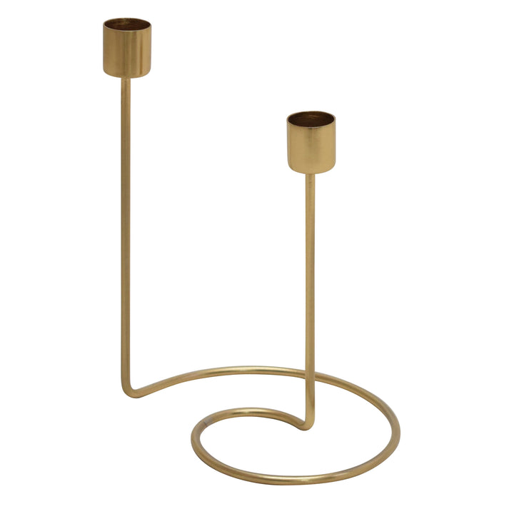 METAL, 8" SWIRLY 2-TAPER CANDLEHOLDER, GOLD