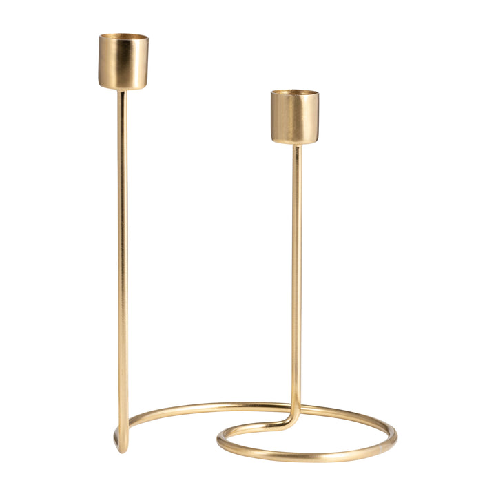 METAL, 8" SWIRLY 2-TAPER CANDLEHOLDER, GOLD