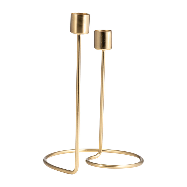 METAL, 8" SWIRLY 2-TAPER CANDLEHOLDER, GOLD